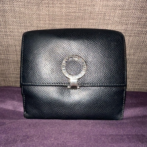 Bulgari 💙 Black Leather Clutch with Silver Accent - Picture 1 of 7